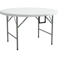 Mesa Auxiliar Redonda Mesa de Jardín Plegable con Marco de Acero y Encimera de HDPE Carga 80 kg Ø122x73 cm Blanco