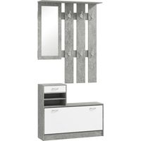 Mobile da Ingresso avec Appendiabiti 6 Ganci, Scarpiera Cassetto, Specchio, Grigio