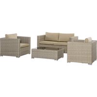 Set 4 Pz Salotto da Esterni en Rotin, 1 Divano, 2 Poltrone, 1 Tavolino, Kaki et Beige