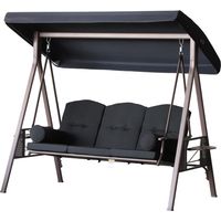 Outsunny Balancelle de Jardin 3 Places Grand Confort Toit Inclinaison réglable Coussins Plateaux rétractables Polyester filé Noir