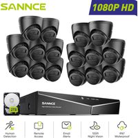 SANNCE 1080P Wired Surveillance Camera Kit 16CH 16 Cameras Turret 2MP, Wired Security Camera System Night Vision Remote Access,2TB HDD