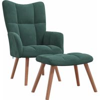 Sillón lounge de diseño moderno con reposapiés de terciopelo verde oscuro DEC026555