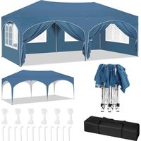 Klappbarer Pavillon-Pavillon, 3 x 6 m, Gartenüberdachung mit 6 Seitenwänden, höhenverstellbar, wasserdicht, UV-Schutz, Partyzelt mit Tasche, Blau
