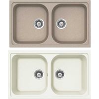 LAVELLO SINTETICO 2 VASCHE INCASSO ""LITHOS"" Avena 58 - 86x50 cm