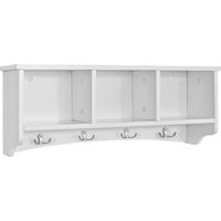 Sobuy – Portemanteau étagère murale salle de bain avec 3 compartiments et 4 crochets – Bois MDF blanc – Dimensions L60cm x P15cm x H23cm – Charge max 15kg – FRG48W