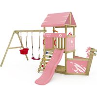 Wickey DinkyHouse wooden play tower with swing viking style in light pink