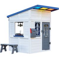 Teamson Kids Rainbow Shade Wooden Playhouse in White with Colorful Roof, Kitchen, Bench, Mailbox & Doorbell, Encourages Creativity & Social Skills