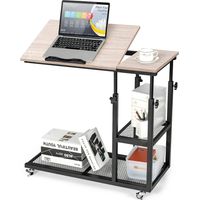 COSTWAY Beistelltisch Holz, höhenverstellbar & neigbar, Sofatisch C-Form, 3 Ebenen Laptoptisch mit Rollen, 80 x 40 x 95 cm, für Wohnzimmer & Schlafzimmer (Natur)