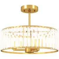 Plafonnier, lustre design, abat-jour en cristal, 3 ampoules, métal, couleur or