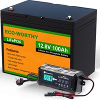 ECO-WORTHY 12.8V 100AH Lithium LiFePO4 Battery and 12V 10A Automatic Smart Battery Charger and Maintainer,Built-in BMS,4000+ Deep Cycle,for RV,Campervan,Trolling Motor,Solar Panel System