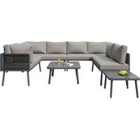 Ensemble de jardin métallique gris pour 8 personnes avec 2 tables