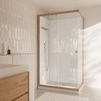 cabine de douche rectangle 110x80x200/230cm effet bois et fonds blancs - receveur bas