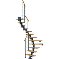 Dolle Mittelholmtreppe Dublin 1/2 gewendelt aus Eiche lackiert 71 cm breit für GH 222–270 cm UK Metall Anthrazit mitlaufende Edelstahlstäbe