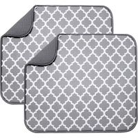 Lot de 2 tapis de séchage en microfibre pour égouttoir à vaisselle, tapis de séchage absorbant pour verre, assiette et tasse 40 cm x 46 cm, support gris