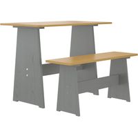Mesa de comedor con banco REINE madera maciza pino marrón gris vidaXL