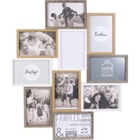 HOME DECO FACTORY - Cornice portafoto multipla, per 10 foto souvenir alla rinfusa, in legno e bianco, decorazione da appendere, in MDF, vetro, beige, marrone, 47 x 2,8 x 56 cm, HD4213