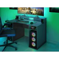 Dmora – Bureau gamer moderne 136x67x88 cm – Bois lamellé – 5 étagères ouvertes – ABS anti-bruit et anti-rayures – Pour espaces réduits