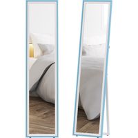 Espejo de Pie Cuerpo Entero con Marco de MDF Espejo de Pared Rectangular con 2 Formas de Uso 37x4x157 cm Blanco y Azul