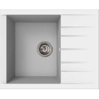Évier à encastrer 1 bac 62 x 50 cm – Résine SMC blanc – Cuvier carré avec égouttoir à droite – Trop-plein latéral – Stradour