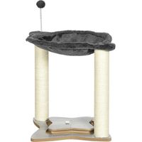 Tiragraffi per Gatti con Amaca Peluche, Base Legno, Pali Sisal, Gioco Incluso, Grigio 53,5x53,5x66cm