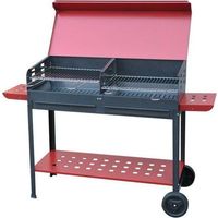 Barbecue charbon Vanessa Grand 100X40 h 88 – Double grille en acier chromé – Étagères latérales – Avec couvercle et roues – Mille