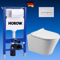 Pack WC Vorwandelement + WC Toilette spülrandlos mit Befestigungen + Weiße Platte HOROW