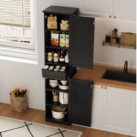 Buffet de rangement 40x30x170 cm avec 2 portes, 1 tiroir et 4 étagères réglables, MDF naturel et - noir