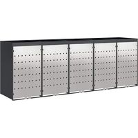 Meuble de rangement à roulettes pour 3 poubelles, couleur anthracite