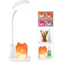 Lámpara de escritorio infantil, lámpara de mesa con sal del Himalaya, lámpara de mesita de noche con cambio automático de color y portalápices, lámpara de lectura recargable regulable para niños - Bla