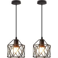 (2X) Modern Pendant Light Retro Metal Ceiling Light Black Industrial Ceiling Light For Bedroom Bar Cafe