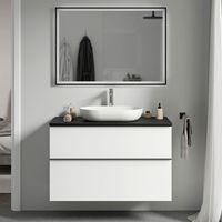 Badmöbel Unterschrank Bernstein LAVOA 80cm Badmöbel: Weiß matt, Waschtischplatte: Schwarz matt, Metallgriff: Anthrazit matt
