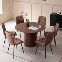 Wokaka Table Ronde - Table à Manger Base Bois - Grand Plateau MDF - Table à Manger Style Contemporain - L120 x H76 cm - Marron Foncé