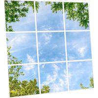 Pack de 9 Dalles LED Imprimées 60x60 cm - Motif Horizon Arboré - Lumière Blanc Neutre 4000K - Panneaux Lumineux Plafond Bureau Salon Cuisine - Faciles à Installer