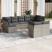 Ensemble Salon Jardin 10 Pièces en Résine Tressée Beige avec Coussins Gris – Table Verre Trempé