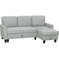 Canapé d'angle convertible réversible, canapé-lit 3 places, méridienne, coffre de rangement, 197lx129x 85cm, gris clair