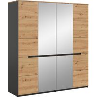 Canu Kleiderschrank 2 Türen, 2 Spiegeltüren grau, Eiche Dekor.