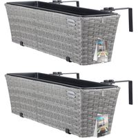 Casaria – Bac à fleurs en polyrotin 60x20x19 cm – Jardinière résistante aux intempéries – Pot intérieur amovible – Support en acier galvanisé
