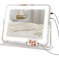 Espejo de Tocador Giratorio 58x46 cm con 3 Modos de Iluminación Ajustables Interruptor Táctil Espejo de Aumento Blanco