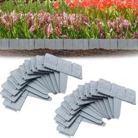Set of 20 Outdoor Garden Edging Stone - Plastic Garden Edging - Lawn Edging 5m - Grey