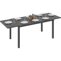 Mesa de Jardín Extensible 150/225x85x75 cm Mesa de Comedor de Aluminio con Tablero de Listones para 6-8 Personas Gris