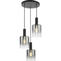Dar Savannah Suspension Savannah à 3 lumières, noir mat et verre fumé