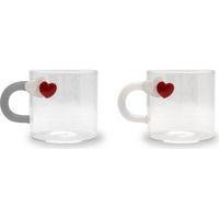 WD LifeStyle Set 2 Tazzine Caffè Vetro Borosilicato 130 Ml Decoro Cuori