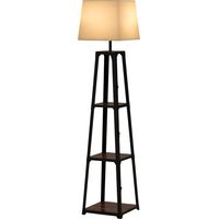 Lampada da terra 3 ripiani metallo MDF paralume tessuto Ø42x166 cm nero beige