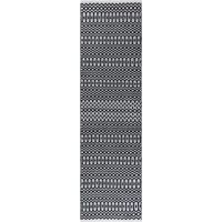 Halsey Hand Made Geometric Flatweave Kitchen Garden Indoor Outdoor Rug Black Hallway 66 x 240 cm (1'x11''x7'10'') Runner