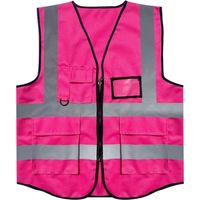 Pink XL Safety Vest with Pockets and Zip, Net Vest High Visibility Reflective Jacket for Women Adults, Hi viz Vest with Zipper