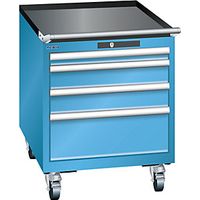 Schubladenschrank, Traglast/Schubl.: 75 kg, fahrbar, 4 Schubladen: 50, 2x100, 200 mm, Zylinderschloss, BxTxH 564x725x723 mm, RAL 5012