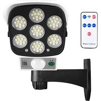 Lámpara solar exterior con detector de movimiento – Cámara de seguridad simulada impermeable IP66 – 77 LED – Ángulo de detección de movimiento de 120°