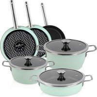 Magefesa Nordic Batería Cocina Inducción 9 Piezas, Antiadherente Libre PFOA Exterior Verde Menta Retro Vintage Verde