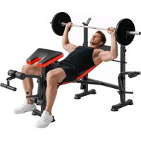 HOMCOM Banco de Pesas Multifuncional Banco de Musculación con Respaldo Ajustable Soporte de Barras Extensión de Piernas Almohadilla de Predicador Mariposa Entrenamiento en Gimnasio Oficina Negro