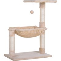 Torre per Gatti max 3,6kg avec Amaca e Pallina Appesa, en Bois et Peluche, 50x36x70 cm, Beige